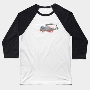 Grey Attack Helicopter with American Flag Baseball T-Shirt
